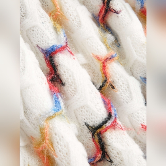 Soft Knitted Rainbow Color Stitch Fringe Poncho Cape - Picture 3 of 3